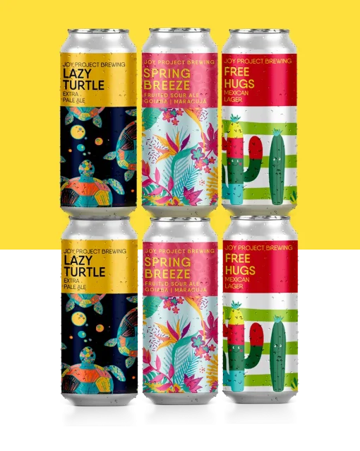 Lazy Turtle Joy Project Brewing Pale Ale – XPA (Extra Pale) 5.4% ABV Lazy Turtle é nossa interpretação das apas modernas, as famosas Extra Pale Ales californianas, escolhida para ser uma das a nossas allday beers, leva maltes-base suficientes para deixa-la com um corpo médio, dourada, e equilibrar com os lúpulos resinosos, florais e cítricos nortes americanos. Cerveja leve, aromática e com uma drinkability invejável. A cerveja perfeita para relaxar e beber o dia todo. Spring Breeze Joy Project Brewing Sour - Smoothie / Pastry 5.2% ABV 3 IBU Spring Breeze é frutada, azeda e assustadoramente deliciosa. O lactobacillus buchneri traz à cerveja notas de abacaxi e pessego, enquanto uma dose pesada de maracujá e goiaba transformam tudo em uma festa de frutas tropicais. A adição de lactose em pequenas proporçoes, deixa-a com tom macio e aveludado. Ao primeiro gole você se sentirá como numa manhã de sol de primavera. Free Hugs Joy Project Brewing Collaboration with Agrária Malte Lager – Mexican 4.5% ABV 19 IBU Joy Free Hugs é uma mexican lager autentica, feita com grits de milho, malte pilsen nacional e o clássico lúpulo alemão Hallertau Mittelfrüh, seu perfil de malte apresenta uma leveza absurda e um drinkability incrível. O brilho continua por seu perfeito equilíbrio e drinkabilility invejável, notas de cereais se destacam juntamente com o perfil picante, floral e leve cítrico, cerveja perfeita para o nosso clima tropical, prepare o seu limão e bora curtir junto com os amigos, porque essa cerveja meus amigos, é para beber o dia todo.