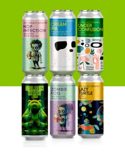 6-pack Hop On Board com 2 latas da Lazy Turtle XPA, 2 latas Cream AIPA e 2 latas da Under Confusion DIPL. Lazy Turtle Joy Project Brewing Pale Ale – XPA (Extra Pale) 5.4% ABV Lazy Turtle é nossa interpretação das apas modernas, as famosas Extra Pale Ales californianas, escolhida para ser uma das a nossas allday beers, leva maltes-base suficientes para deixa-la com um corpo médio, dourada, e equilibrar com os lúpulos resinosos, florais e cítricos nortes americanos. Cerveja leve, aromática e com uma drinkability invejável. A cerveja perfeita para relaxar e beber o dia todo. Cream IPA ² Joy Project Brewing IPA - American 6.2% ABV Joy Cream IPA 2.0 é um verdadeiro Smoothie de Frutas Cítricas. Uma Oat Cream IPA incrivelmente cremosa, com maciez proporcionada pela adição massiva de aveia. Amarillo e Mosaic criam um perfil de frutas amarelas maduras, que vão te proporcionar uma nova experiência para um estilo mundialmente consagrado. Under Confusion Joy Project Brewing Lager – IPL (India Pale Lager) 8.4% ABV Desconstruímos alguns conceitos e trouxemos nossa Double India Pale Lager! Com uma pitada de aveia em sua base, lúpulos que trazem frescor, mantendo o amargor redondo e fermento lager, imergimos em uma deliciosa confusão de sabores!