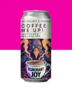 COFFEE ME UP! - COFFEE NEW ENGLAND IPA Descrição Geral Em parceria com a Ignorus, a Joy apresenta uma NE IPA com café que une o melhor dos dois mundos. Com lúpulos Talus e Strata, oferece um perfil aromático intenso de frutas cítricas, coco, amadeirado e creme. O toque especial vem do café Da Dude Company, que criou uma torra para elevar os sabores da cerveja. Cremosa e turva, é como desfrutar de um mocha cremoso combinado com uma salada de frutas tropicais. Com um conjunto harmonioso que mistura a alegria e a ignorância das cervejarias, a Coffee me up é uma experiência única que só você poderá decidir: café lupulado ou IPA cafeinada? Especificações da Cerveja Tipo: Coffee New England IPA Teor Alcoólico: 6.8% ABV Amargor: 35 IBU Perfil: Mocha, Amadeirado, Cítrico, Creme  