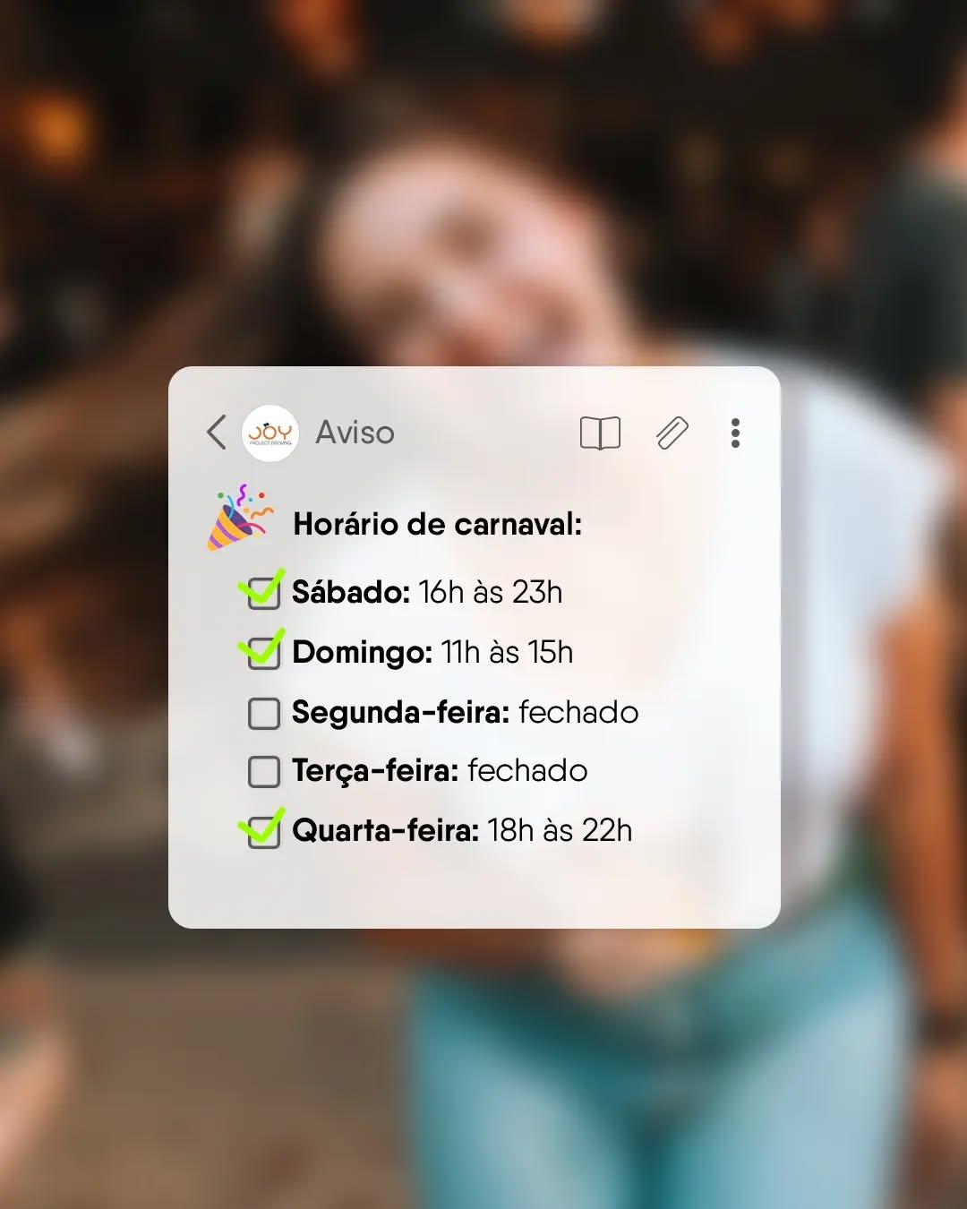Atenção, confira o horário de funcionamento do nosso bar durante o ... - Imagem 2 • Joy Project Brewing Curitiba