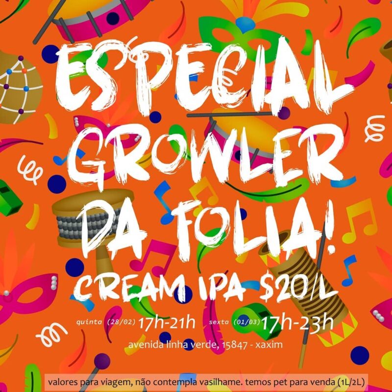 Carnaval é bom, mas com growler de Cream IPA fica ainda melhor! 🎭🎉 ... • Joy Project Brewing Curitiba
