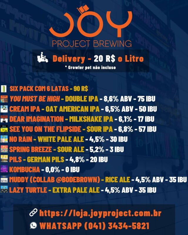 Olá pessoal, Bora encher o growler para o Final de Semana?🍺 📱 Peça ... • Joy Project Brewing Curitiba
