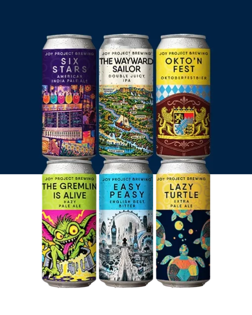 Seis latas do 6-Pack Joy Lançamentos de Outubro: Six Stars, The Wayward Sailor, OKT’N Fest, The Gremlin Is Alive, Easy Peasy e Lazy Turtle
